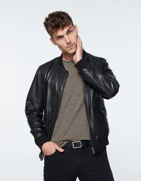 Bomber noir en cuir Homme