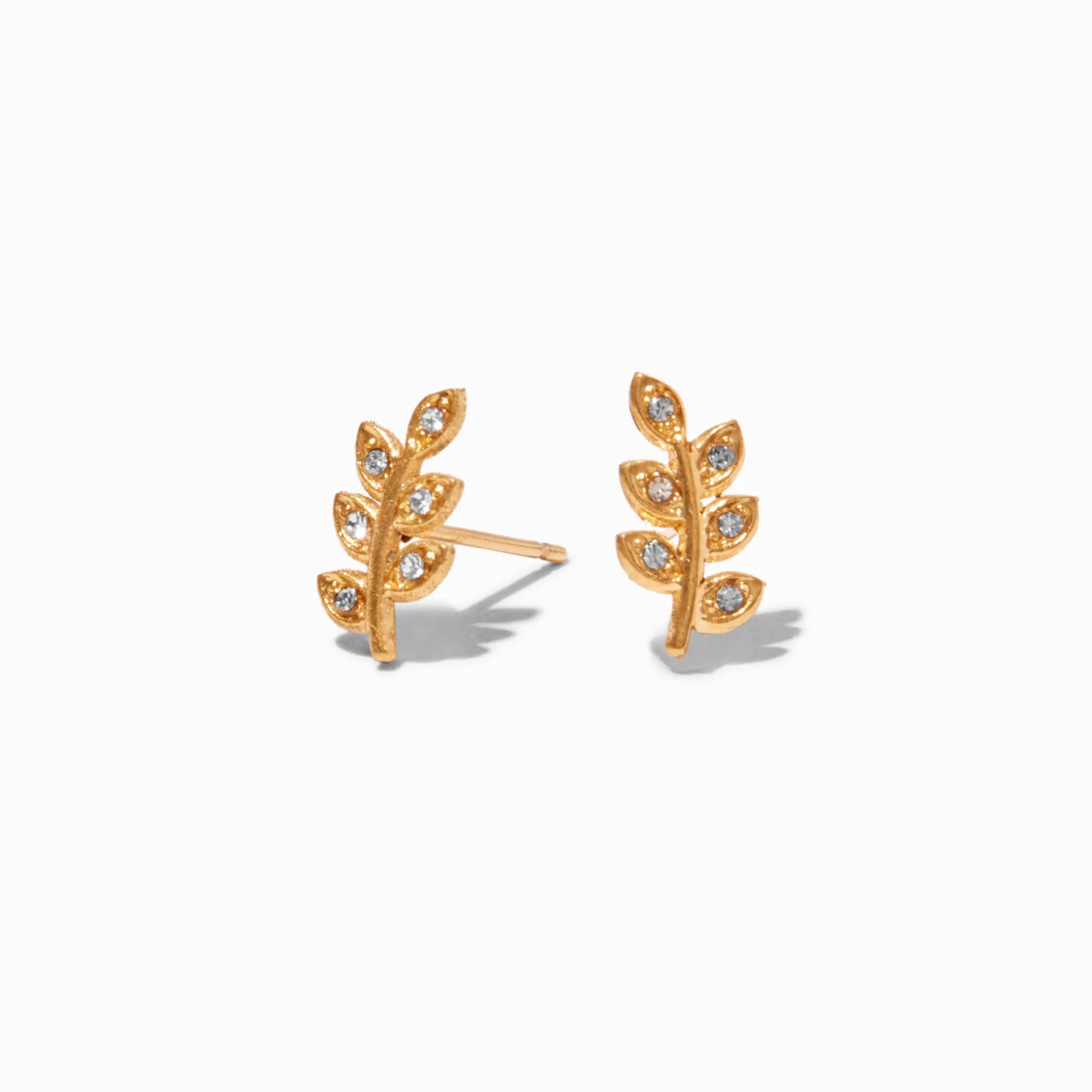 Clous d'oreilles feuille strass en titane couleur dorée - Collection C Luxe