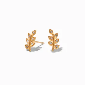 Clous d'oreilles feuille strass en titane couleur dorée - Collection C Luxe