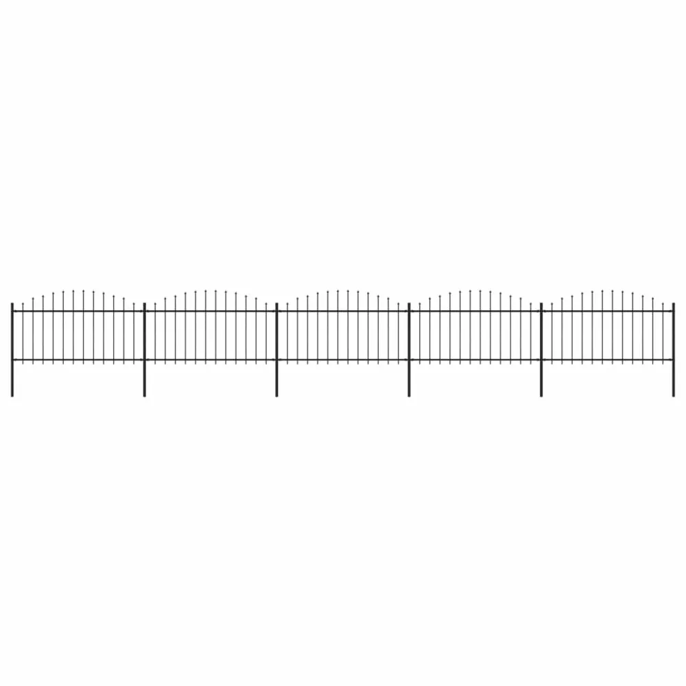 Clôture de jardin à dessus en lance acier (1,25-1,5)x8,5 m noir