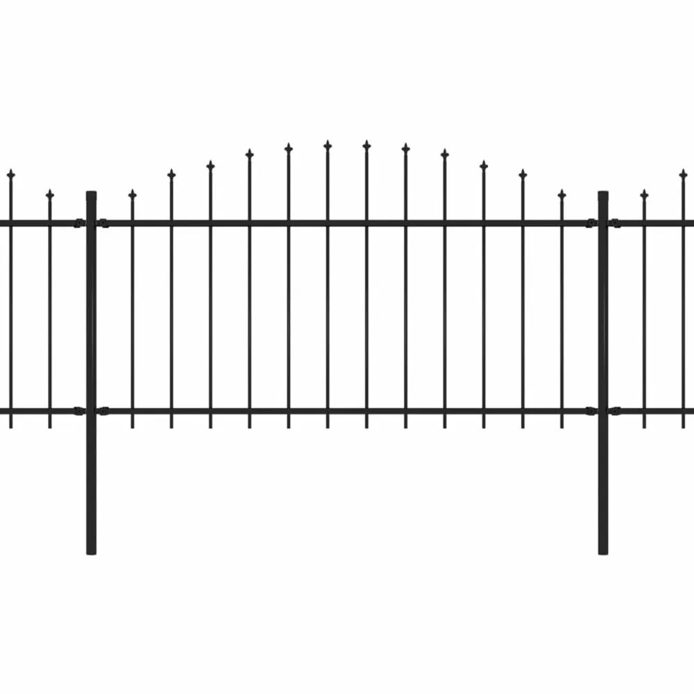 Clôture de jardin à dessus en lance acier (1,25-1,5)x8,5 m noir