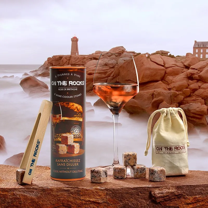 Coffret 6 pierres à vin en granit rose de Bretagne + pince ONTHEROCKS