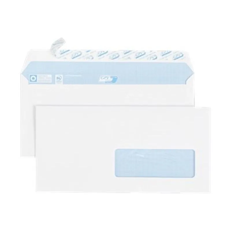GPV - 500 Enveloppes DL 110 x 220 mm - 90 gr - fenêtre 35x100 mm - blanc - bande adhésive ouverture rapide