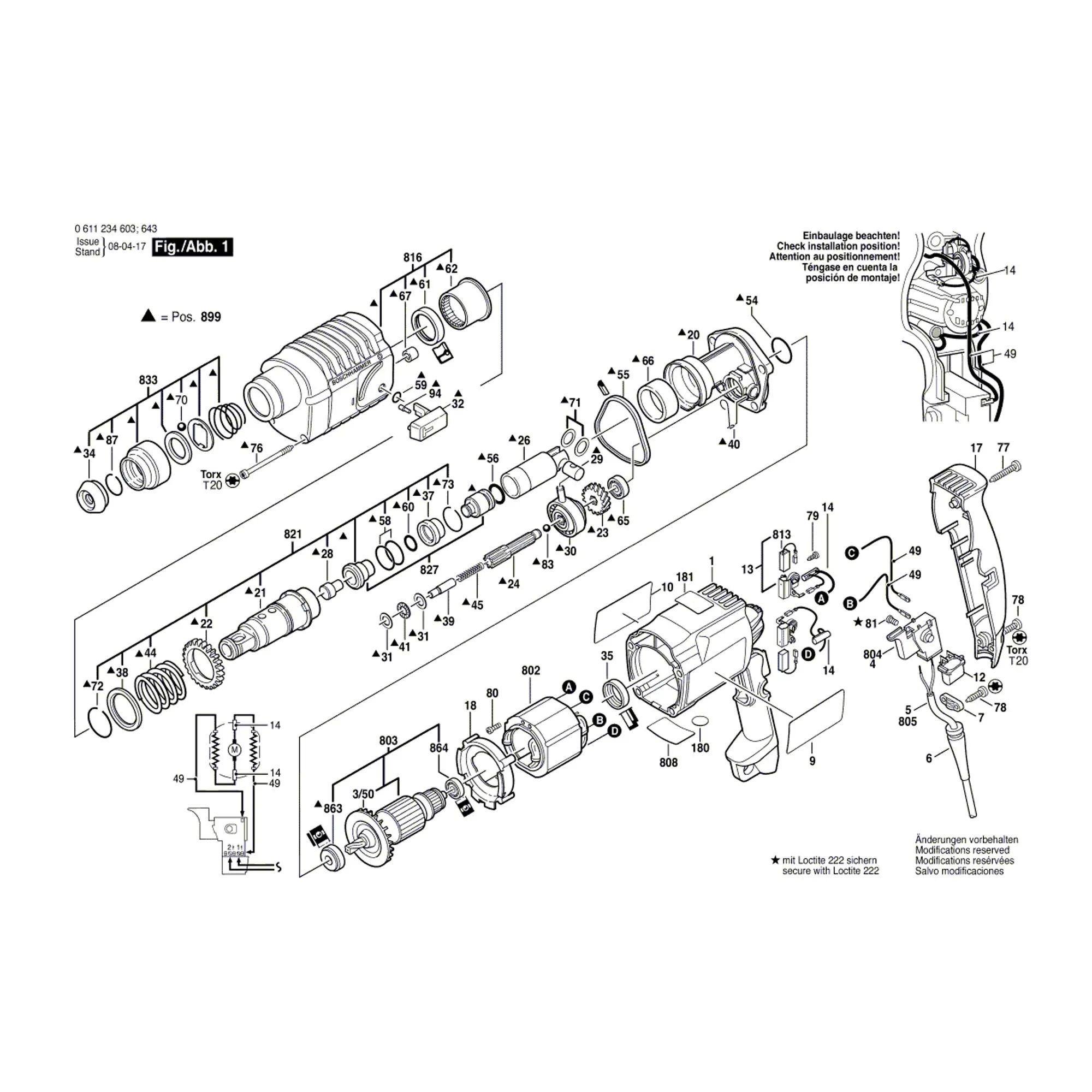 Pièces détachées Marteau BOSCH GBH 2-20 SE 0611234663
