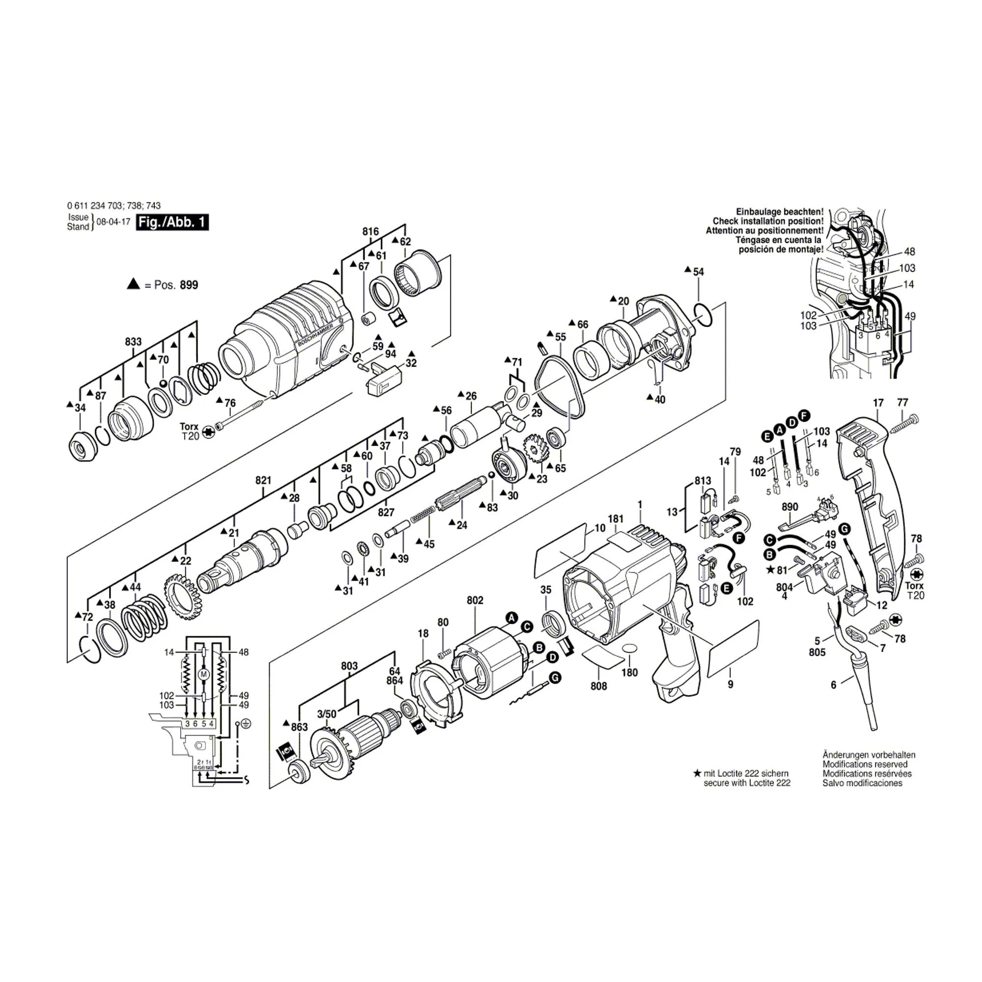 Pièces détachées Marteau BOSCH GBH 2-20 SRE 0611234763