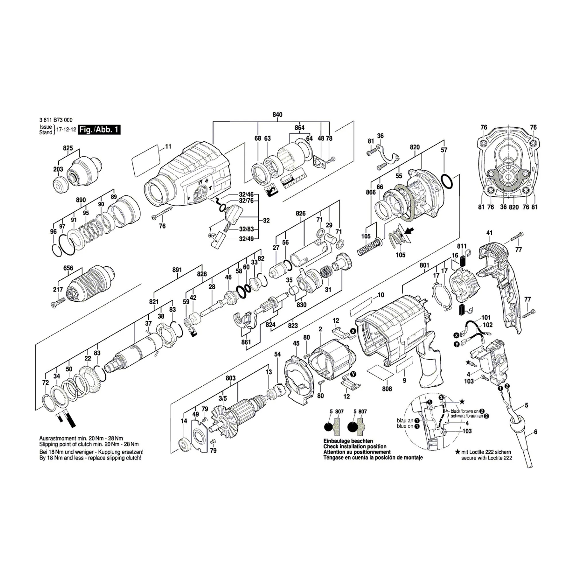 Pièces détachées Marteau BOSCH GBH 2-24 DFR 3611B73000