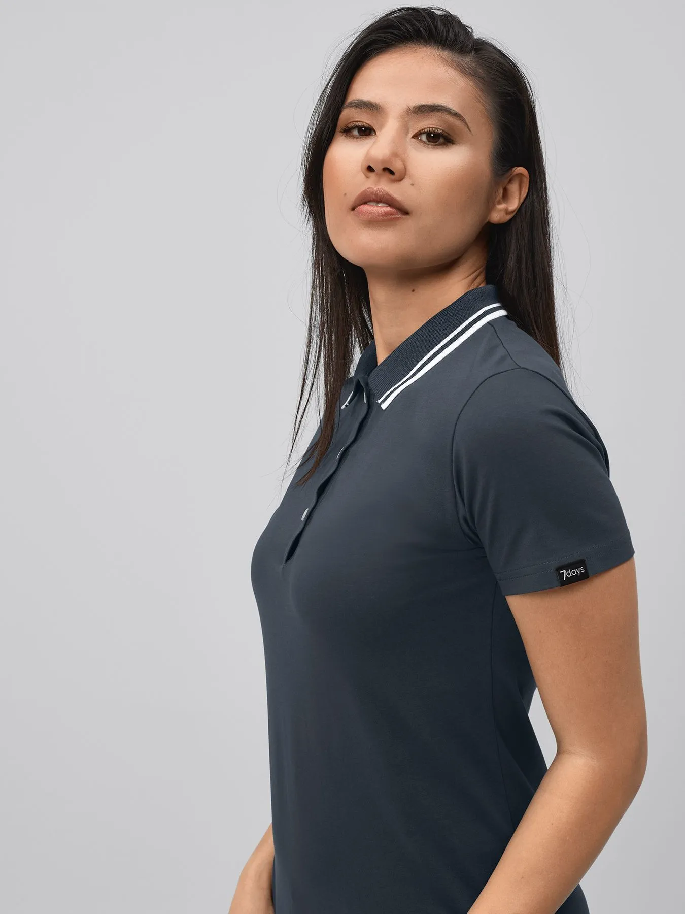 Polo femme en jersey à maille interlock – col en tricot