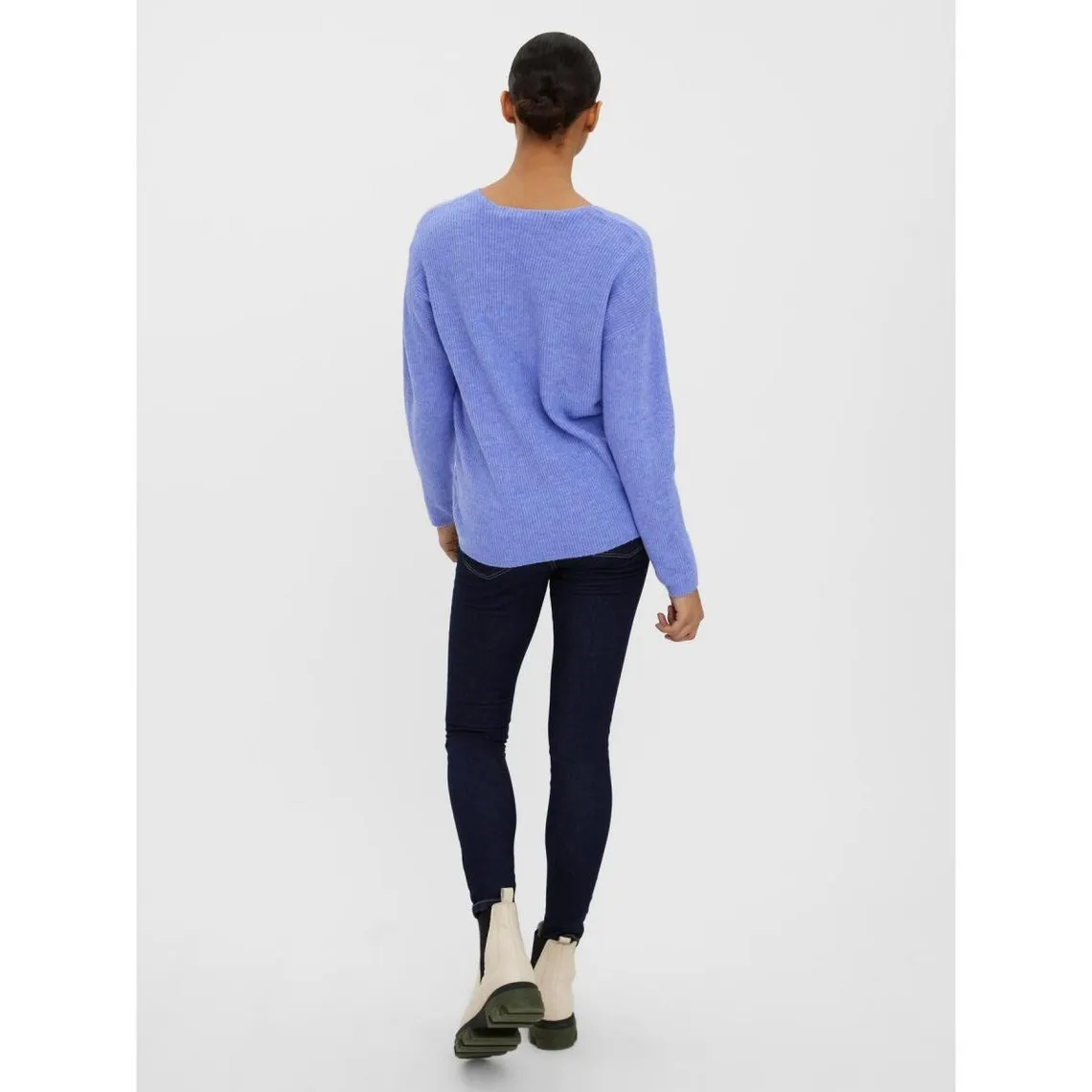 Pull en maille Col en V Manches longues bleu Isla | 3 Suisses