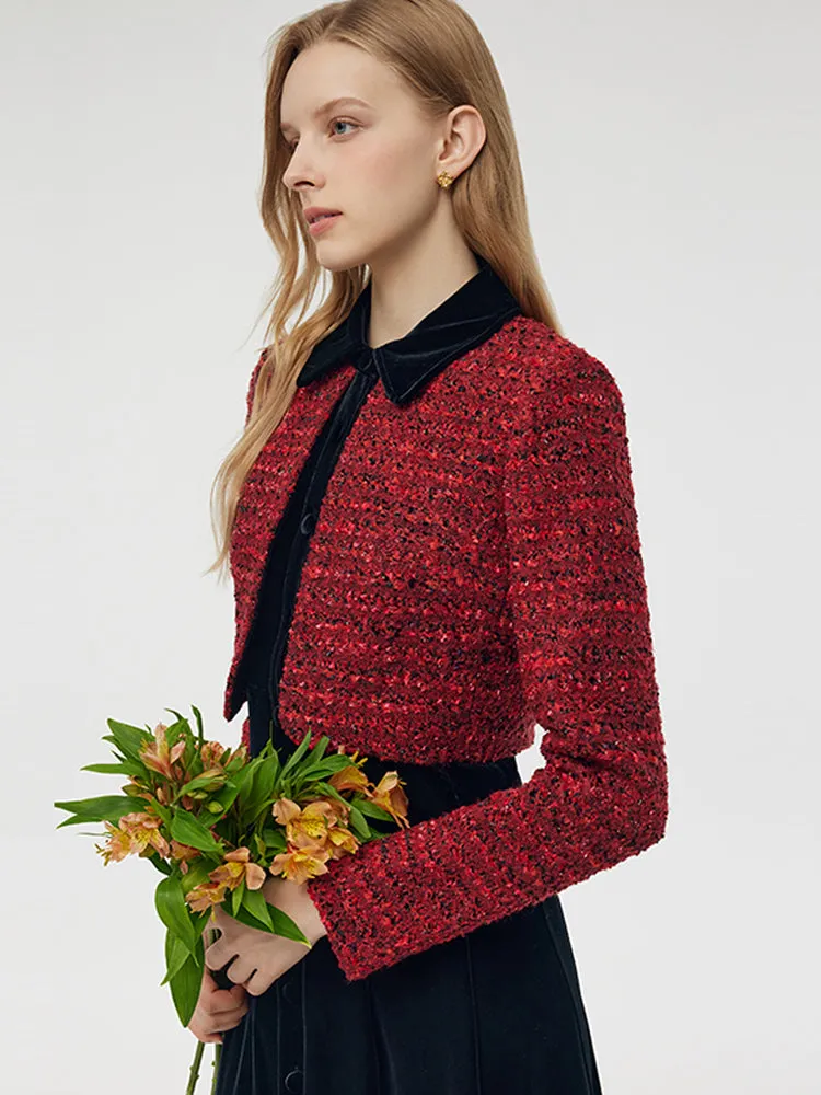 Robe midi en mélange de laine et patchwork en velours