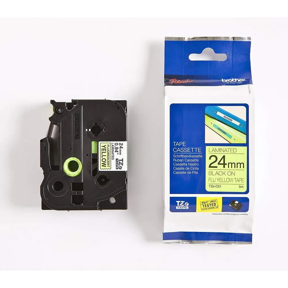 Ruban tz-c51 noir sur jaun fluo 24 mm x 5 m