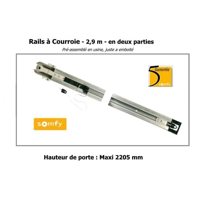 SOMFY 9013816 - Rail à Courroie de 2,9 m pour Motorisations de Porte de Garage
