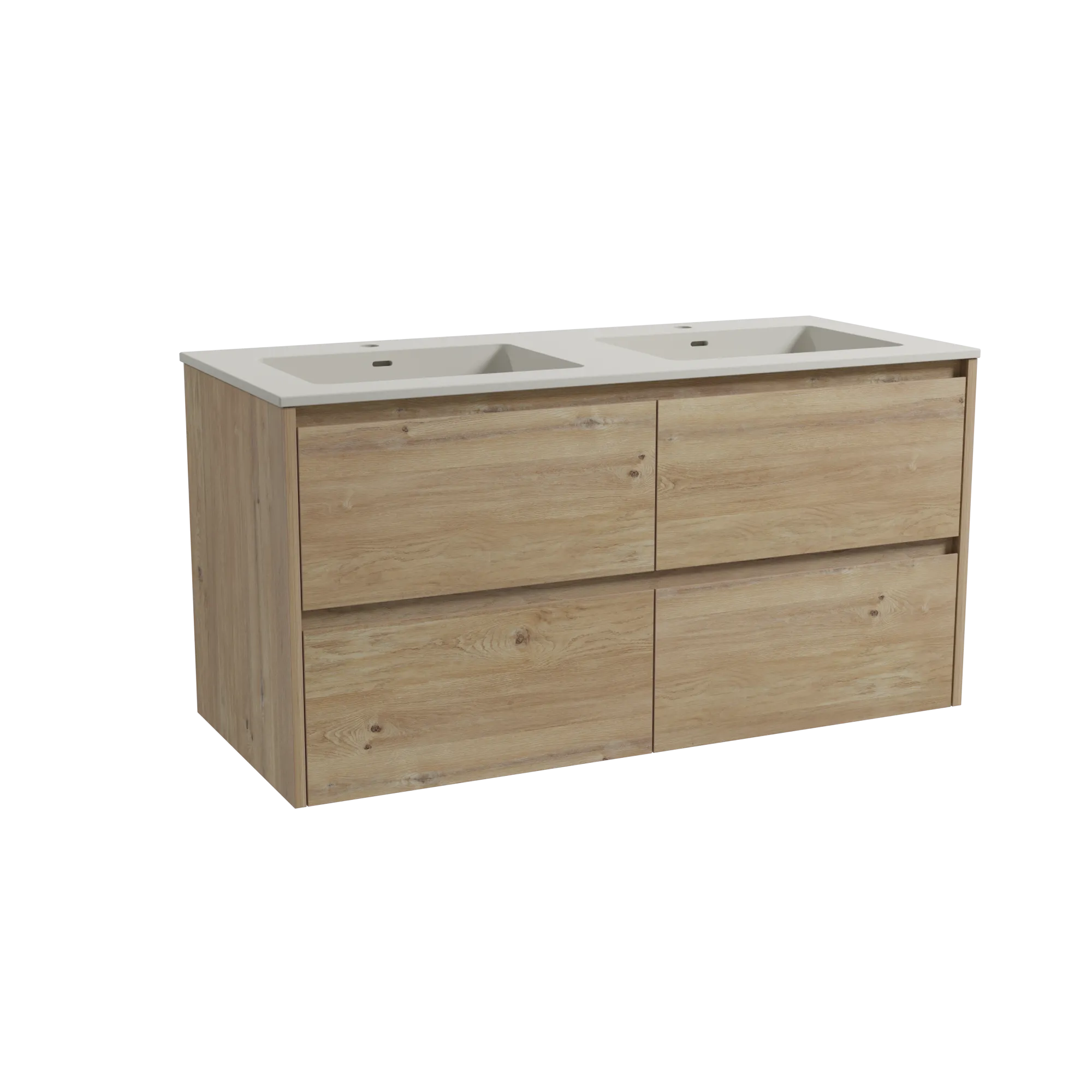 Storke Seda meuble salle de bains suspendu 120 x 52 cm chêne brut avec Diva double vasque en top solid soie grise