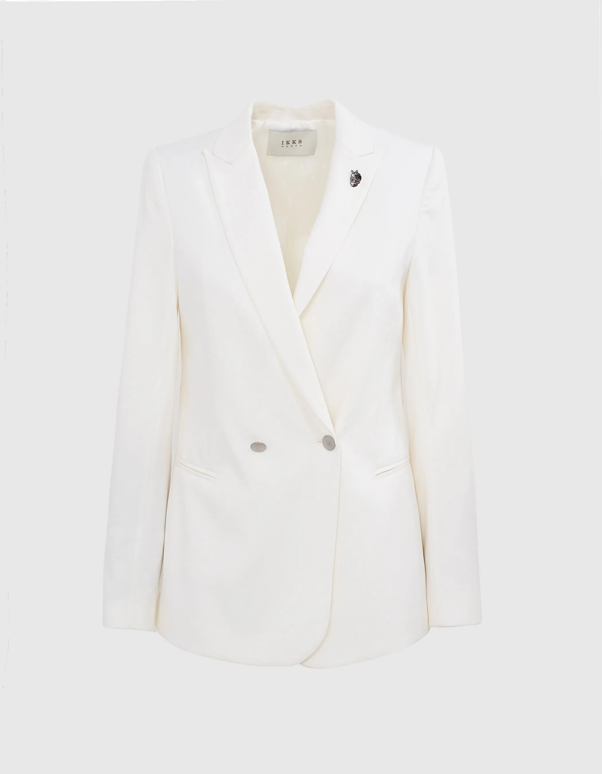 Veste tailleur longue en tencel blanc cassé femme